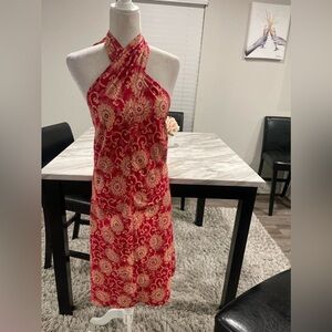 NWT Y2K Nautica linen cotton blend alter neck backless savanna dress